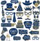 36-Piece Blue Happy Birthday Photo Booth Props, Glitter Party Decorations, Letter Print Card Material, Perfect for Forever Young Cheers Celebration